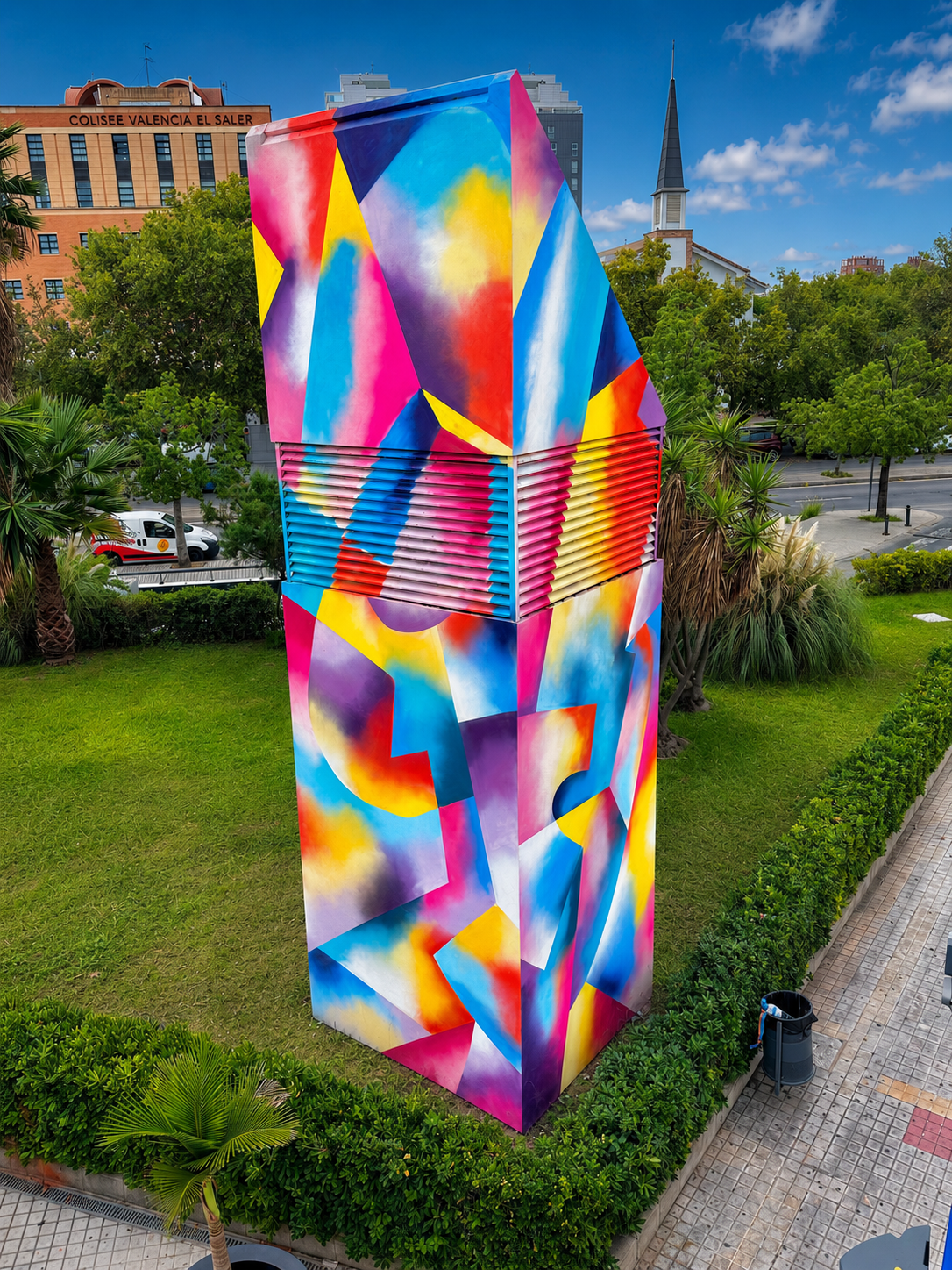 Hize mural with abstract graffiti shapes in a contemporary space
